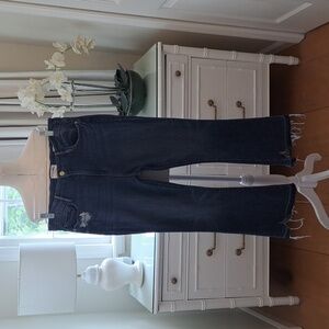 FRAME Womens‎ Le Crop Mini Boot Jeans Medium Distressed Wash Raw Hem Zip Size 32